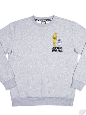 Star Wars Men's Light Gray Crewneck with C-3PO & R2-D2 Graphic